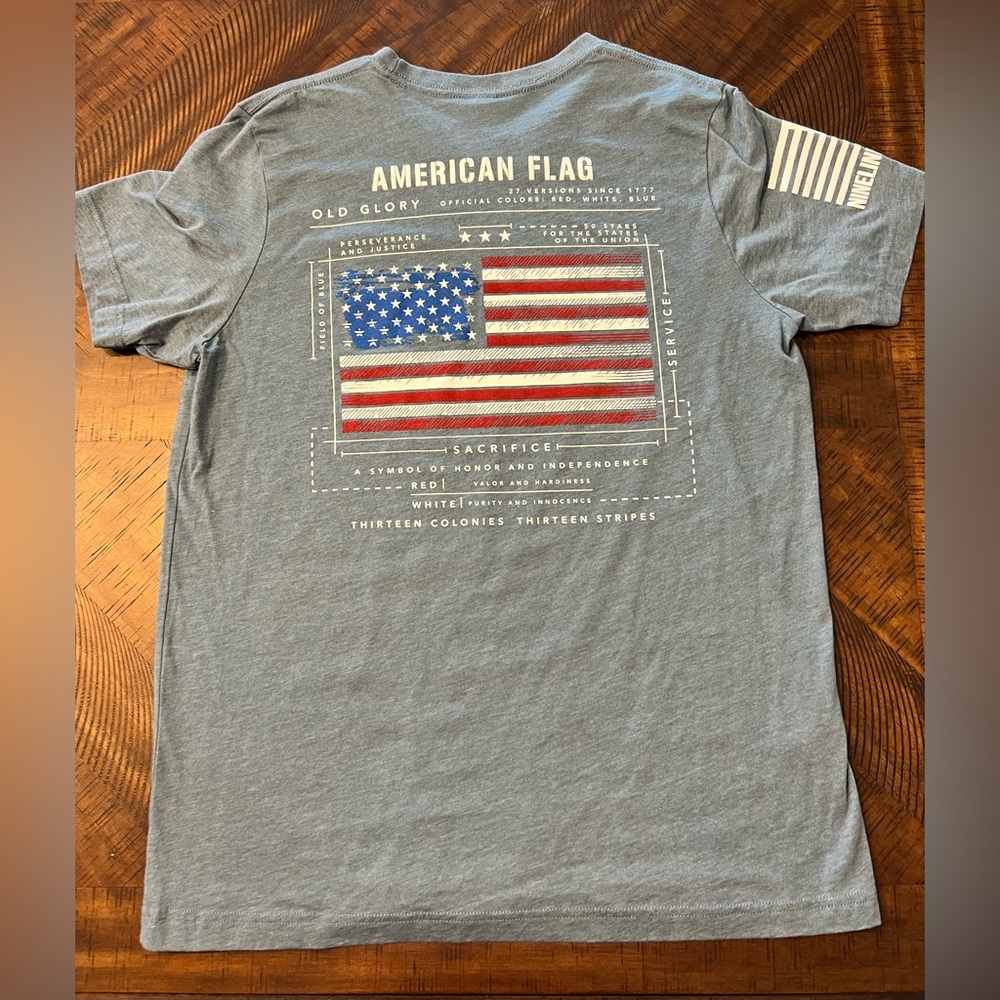 NWOT. American Flag Nine Line Gray T-Shirt